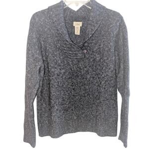 Womens VTG L.L. Bean Wool Blend Sweater Large Blue Shawl Collar Button Y2K